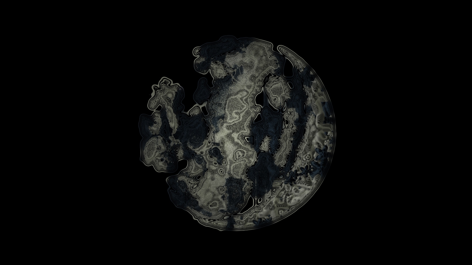 Dark Side of the Moon, night version: the same lunar disc in contour lines, this time set on deep black