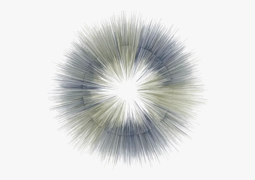 The artwork composed in the studio, its lines radiating from the centre